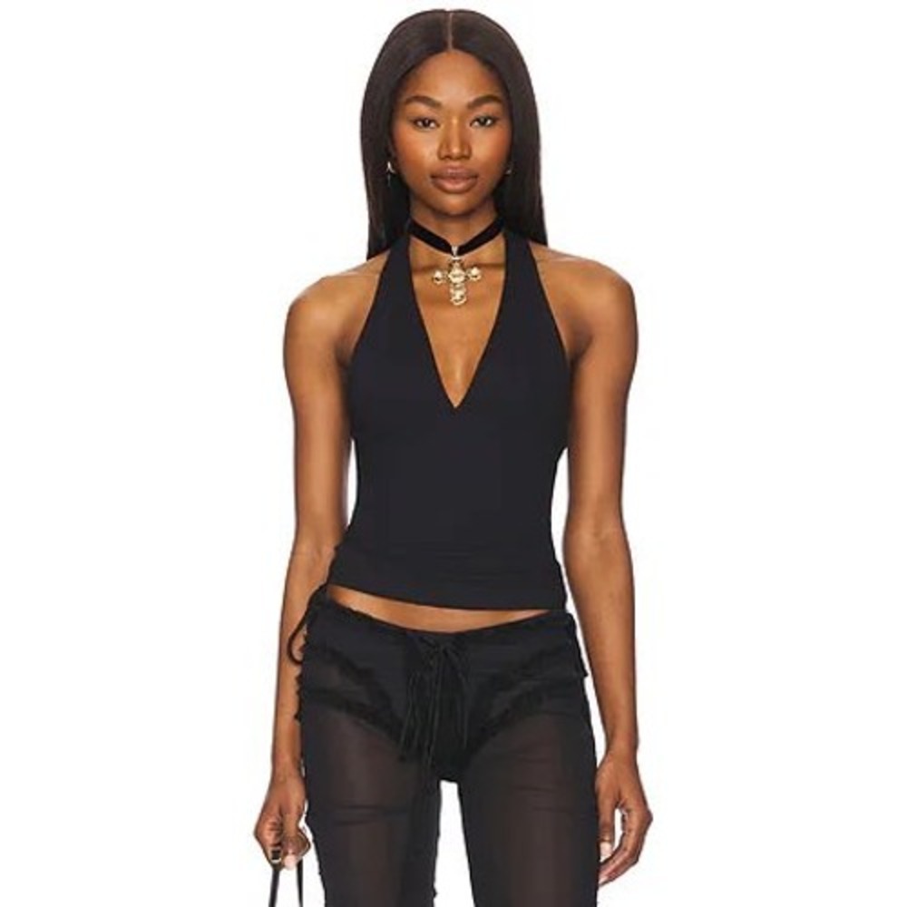 Intimately Free People Black Halter V-Neck Stretch Tank Top NWT XS